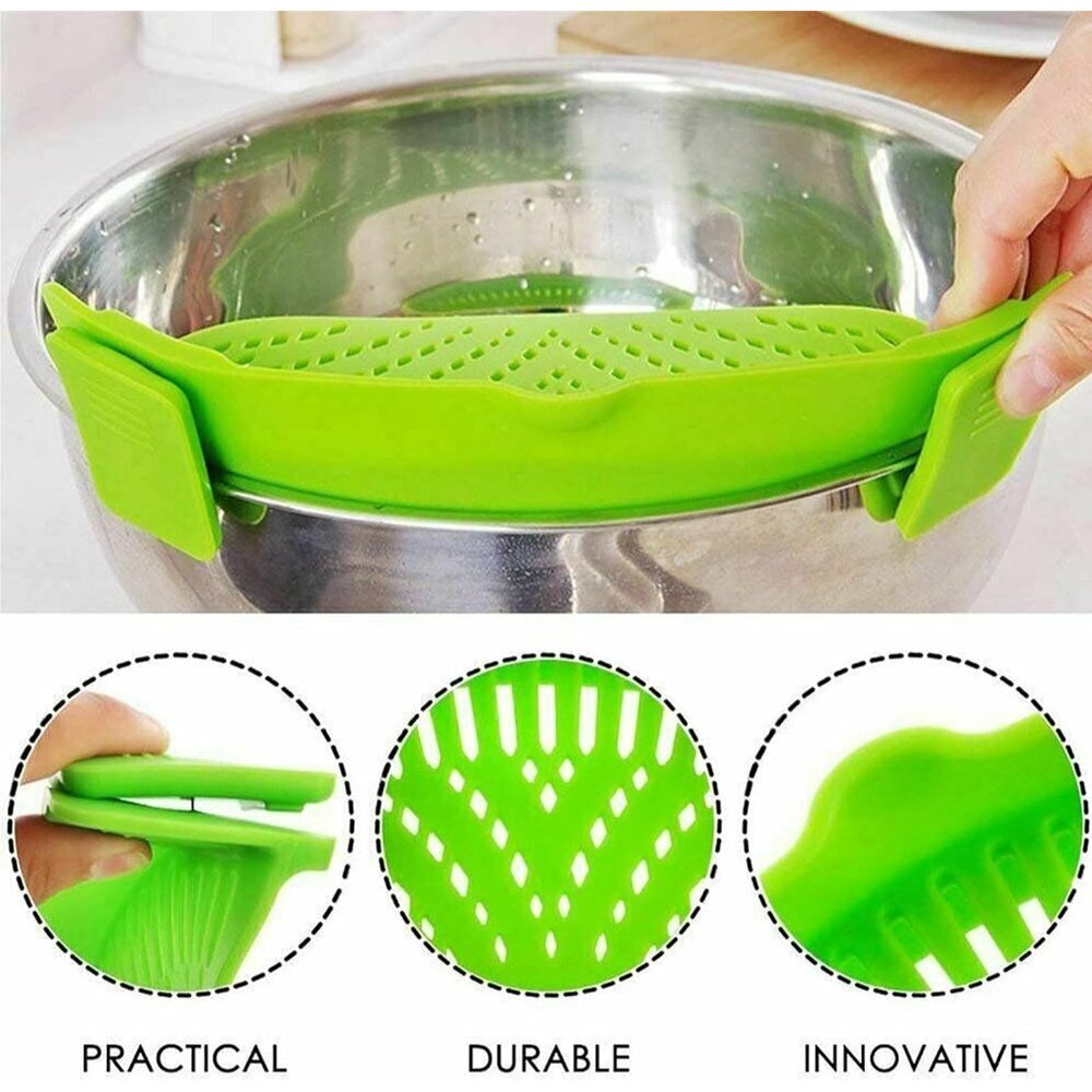 2 Pcs Clip on Strainer, Pot Strainer for Pasta Meat Vegetables Fruit, Silicone S - Picture 4 of 6